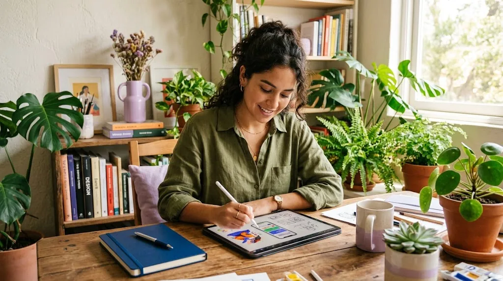 Diseñadora trabajando en tableta